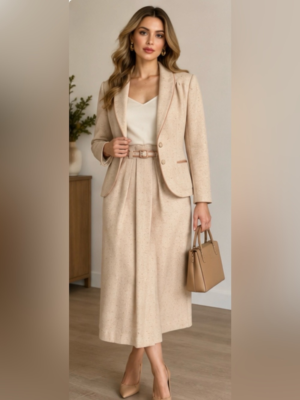 Vintage Charm Los Angeles Wool Blend Skirt Suit Belted 5/6